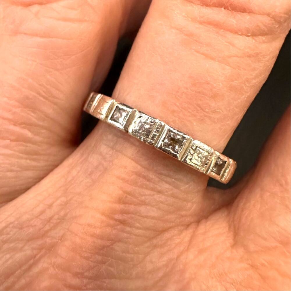 925 Sterling Silver Stacking Ring Square CZ Stone Size 9 1/2 9.5  Boho Casual